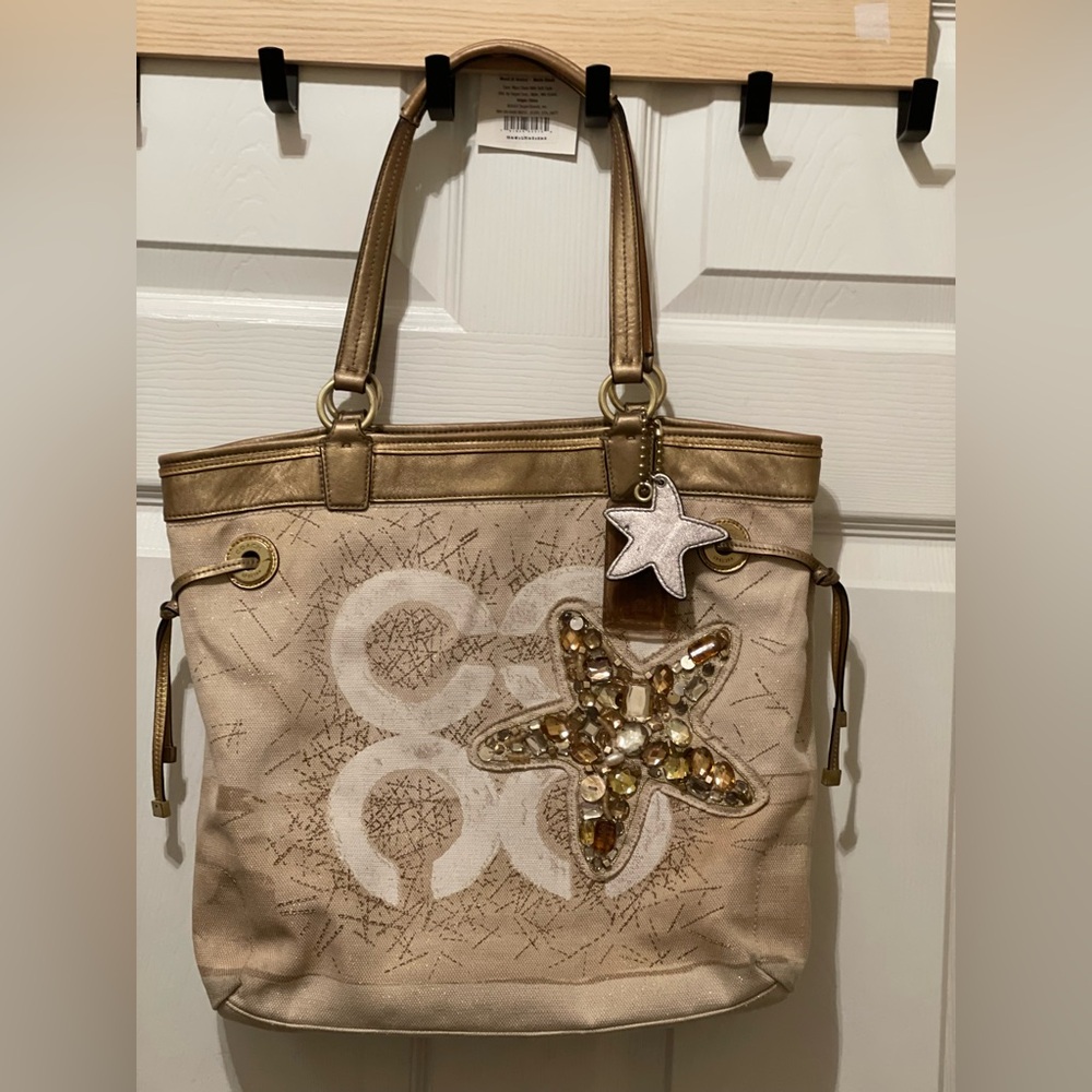 Coach Audrey RARE Starfish Canvas NS B4/Natural/Gold Slim Tote 17024